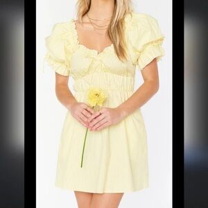 NWT Show Me Your Mumu Women’s Leigh Dress Yellow White Pinstripe XXL Bustier
